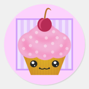 Kawaii Cherry Cupcake Classic Round Sticker