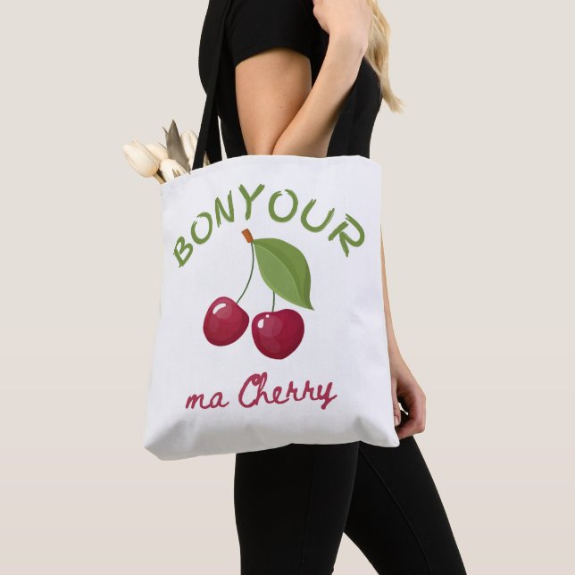 Kawaii Cherry Illustration Tote Bag (Close Up)