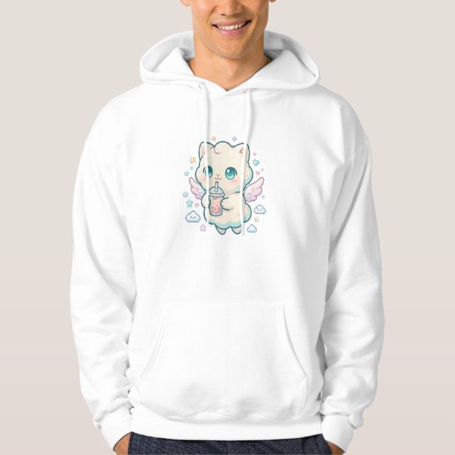 Kawaii Chibi Boba Cat Hoodie (Front)