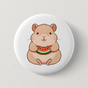 Kawaii Chibi Capybara Eating Watermelon Slice 6 Cm Round Badge