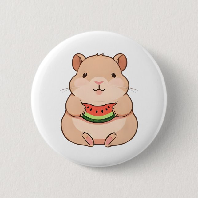 Kawaii Chibi Capybara Eating Watermelon Slice 6 Cm Round Badge (Front)