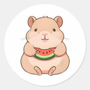 Kawaii Chibi Capybara Eating Watermelon Slice Classic Round Sticker