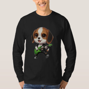 Kawaii Chibi Funny Beagle Dog Guitarist Rocker T-Shirt
