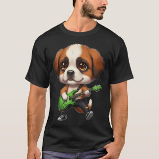 Kawaii Chibi Funny Saint Bernard Dog Guitarist T-Shirt