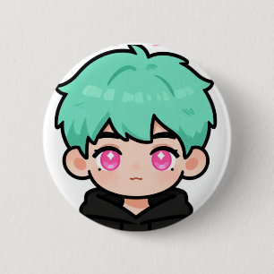 Kawaii Chibi Mint Hair Boy Button Pin