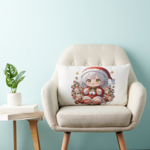 Kawaii Chibi Santa Girl Christmas Lumbar Cushion
