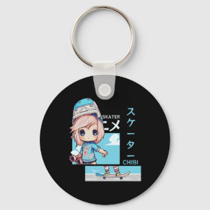 Kawaii Chibi Skater Skateboard Japanese Aesthetic  Key Ring