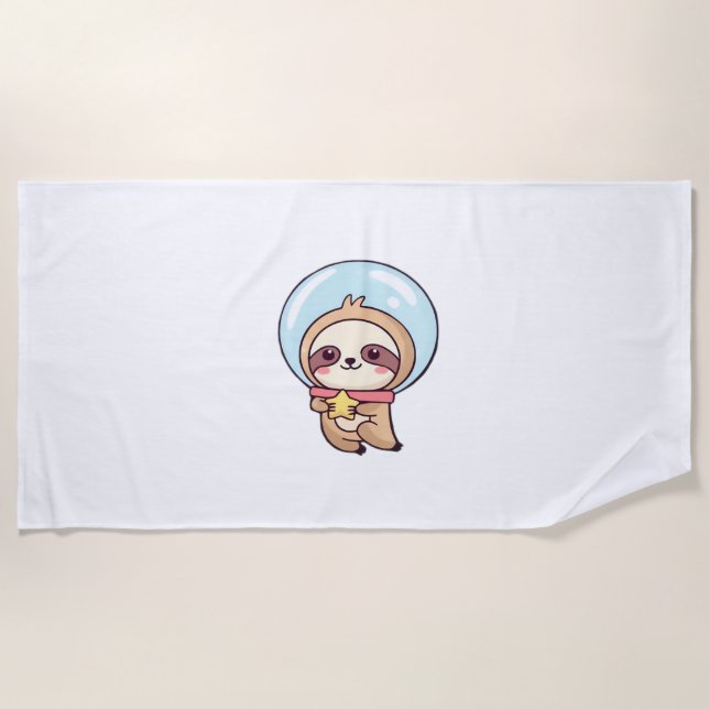 Kawaii Chibi Sloth Astronaut – Cute Space Sloth Ca Beach Towel (Front)