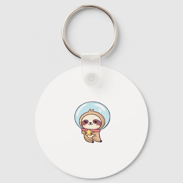 Kawaii Chibi Sloth Astronaut � Cute Space Sloth Ca Key Ring (Front)