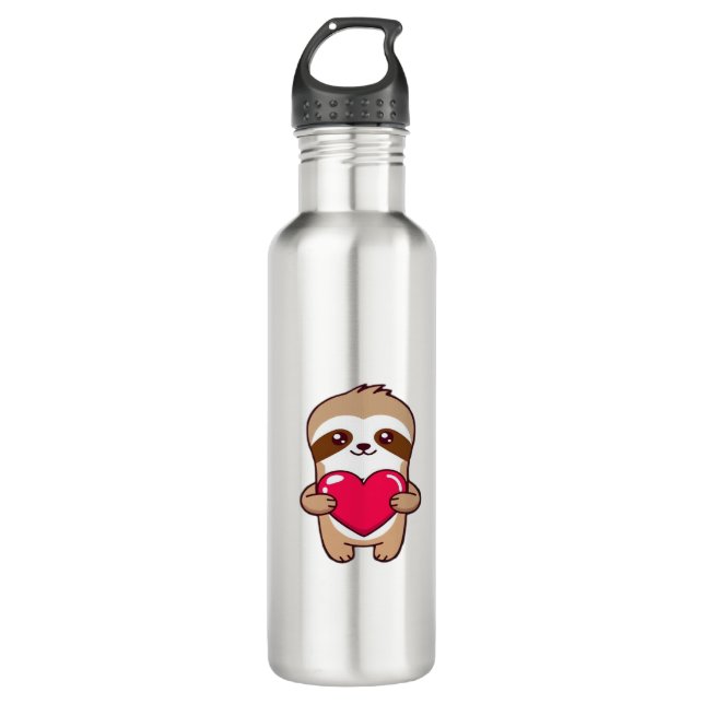 Kawaii Chibi Sloth Hugging Heart � Cute Adorable S 710 Ml Water Bottle (Front)