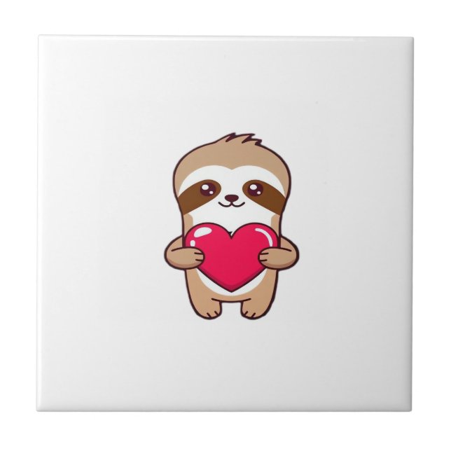 Kawaii Chibi Sloth Hugging Heart � Cute Adorable S Tile (Front)