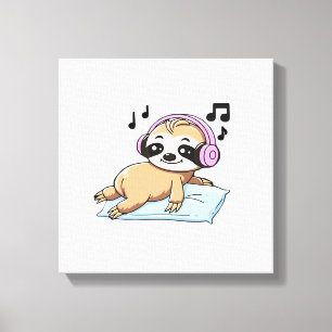 Kawaii Chibi Sloth Listening to Music � Cute Relax Canvas Print