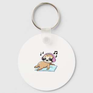 Kawaii Chibi Sloth Listening to Music � Cute Relax Key Ring