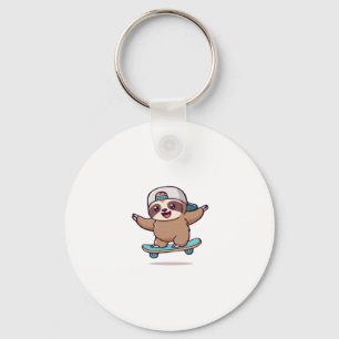 Kawaii Chibi Sloth Skater � Cute Funny Skateboardi Key Ring