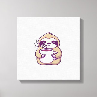 Kawaii Chibi Sloth with Coffee Mug � Cute Sleepy A Canvas Print