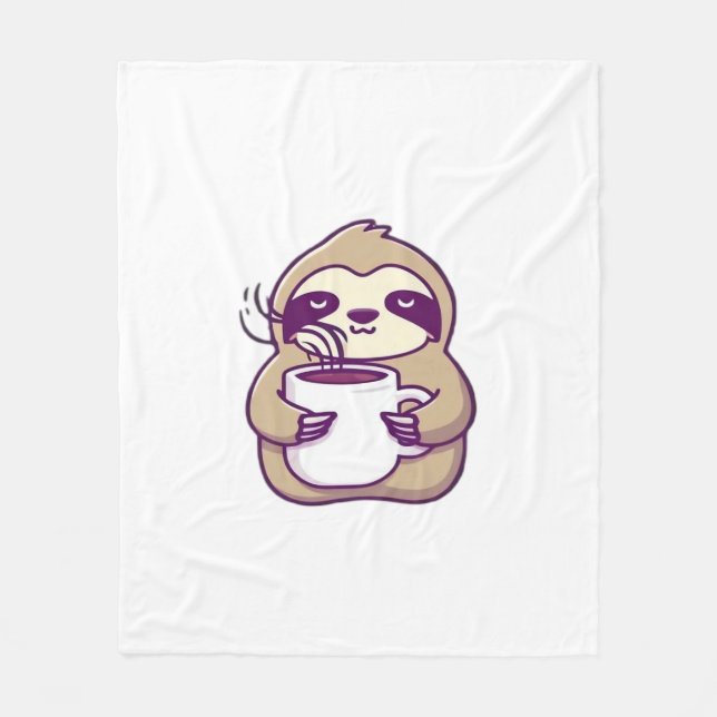 Kawaii Chibi Sloth with Coffee Mug � Cute Sleepy A Fleece Blanket (Front)
