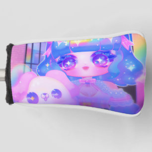 Kawaii Chibi Sparklecore Girl with Rainbow Puppy Golf Head Cover
