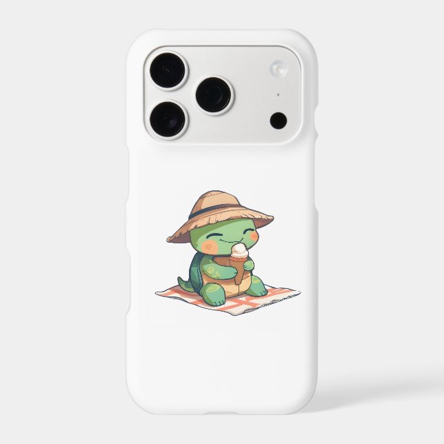 Kawaii Chibi Turtle in Straw Hat Eating Ice Cream  (Back)