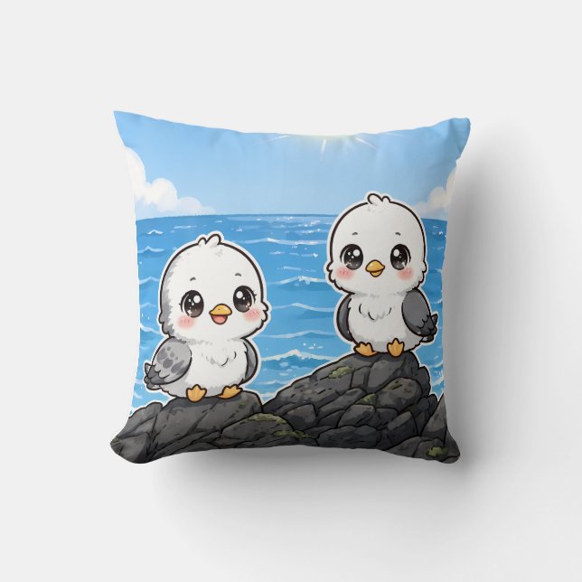 Kawaii Chick Pillow by the Sea (Front)