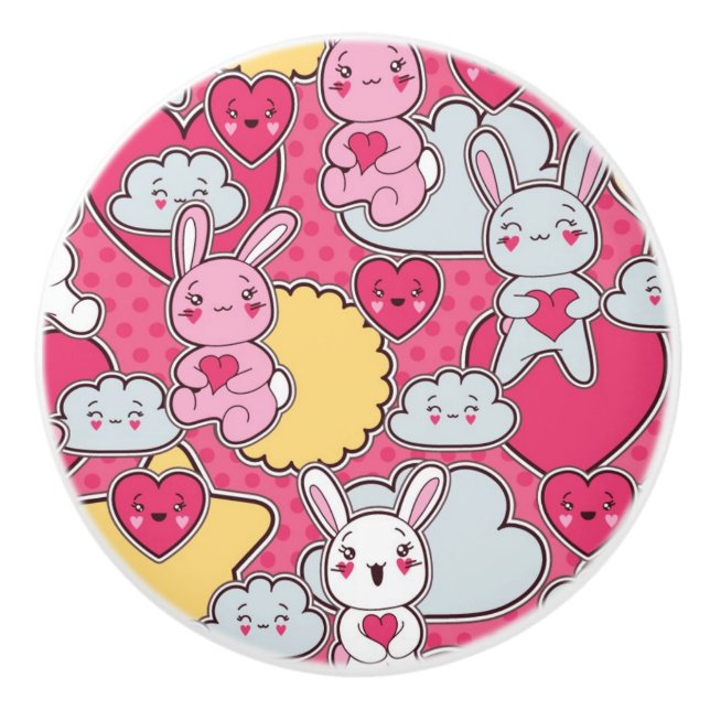 Kawaii Child Pattern with Cute Doodles 2 Ceramic Knob (Front)