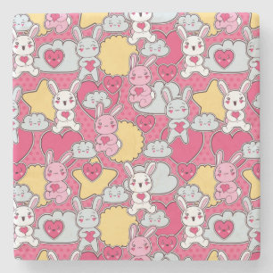 Kawaii Child Pattern with Cute Doodles 2 Stone Coaster