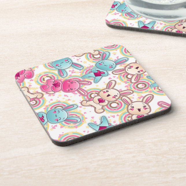 Kawaii Child Pattern with Cute Doodles Coaster (Left Side)