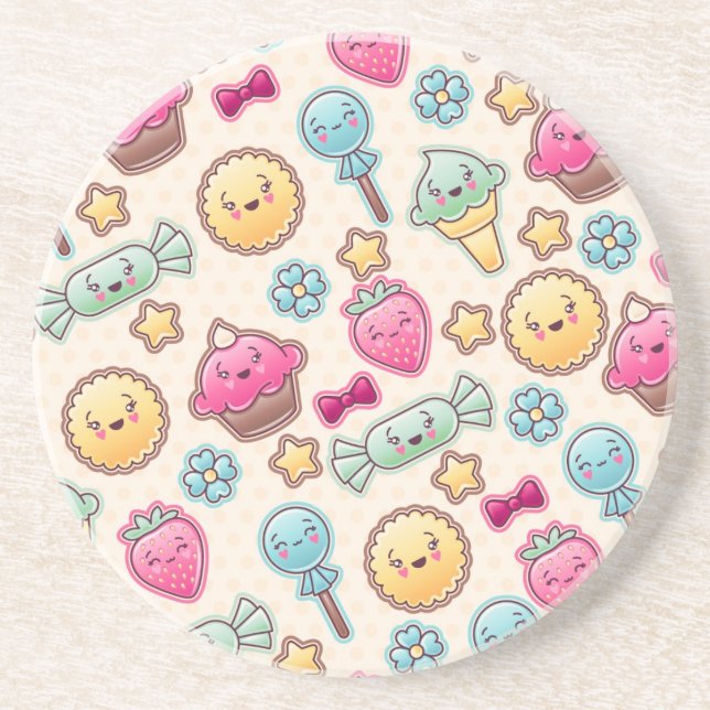 Kawaii child pattern with cute doodles coaster (Front)