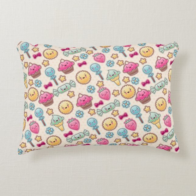 Kawaii child pattern with cute doodles decorative cushion (Front)
