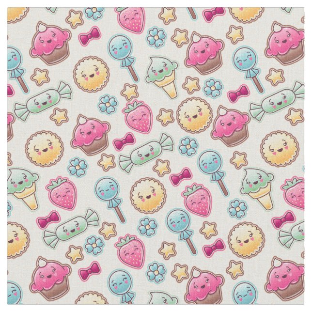 Kawaii child pattern with cute doodles fabric (Close Up)