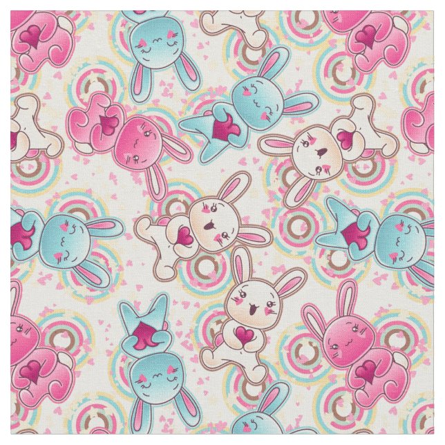 Kawaii Child Pattern with Cute Doodles Fabric (Close Up)