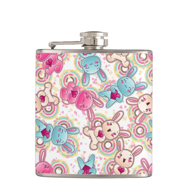 Kawaii Child Pattern with Cute Doodles Hip Flask (Front)