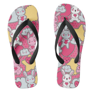 Kawaii Child Pattern with Cute Doodles Jandals