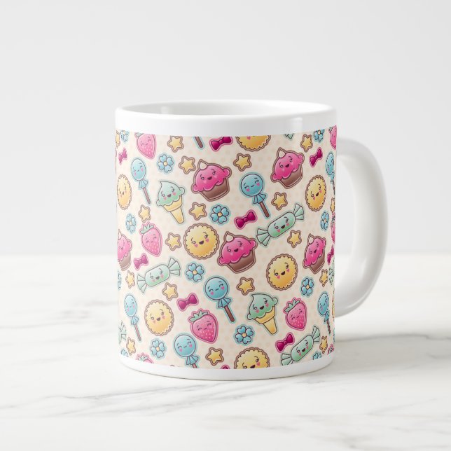 Kawaii child pattern with cute doodles large coffee mug (Front Right)