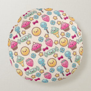 Kawaii child pattern with cute doodles round cushion