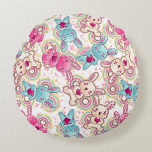 Kawaii Child Pattern with Cute Doodles Round Cushion