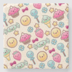 Kawaii child pattern with cute doodles stone coaster