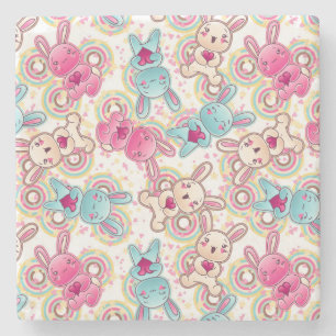 Kawaii Child Pattern with Cute Doodles Stone Coaster