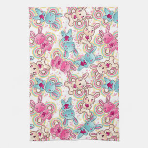 Kawaii Child Pattern with Cute Doodles Tea Towel