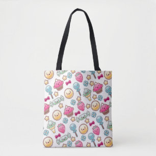 Kawaii child pattern with cute doodles tote bag
