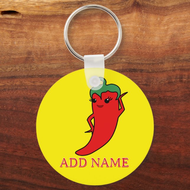 Kawaii Chili Pepper Diva Custom Key Ring (Front)