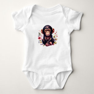Kawaii Chimpanzee Illustration Baby Bodysuit