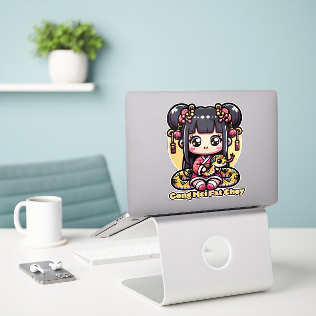 Kawaii Chinese New Year Snake and Girl (Laptop On Desk)