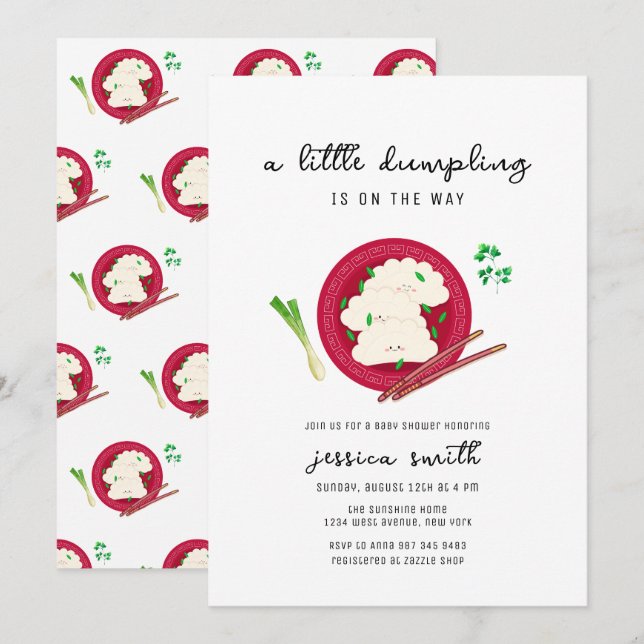 Kawaii Chinses Dumpling Veggie Baby Shower  Invitation (Front/Back)
