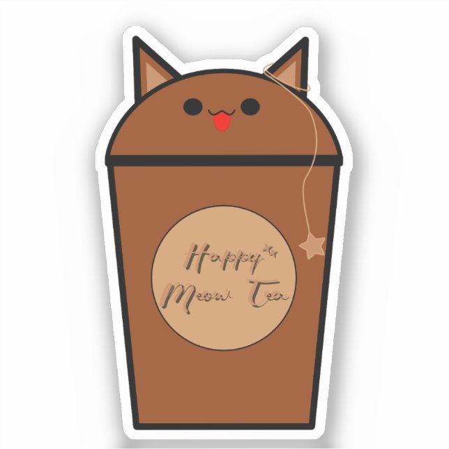 Kawaii Chocolate Meow Tea Vinyl Sticker (Front)