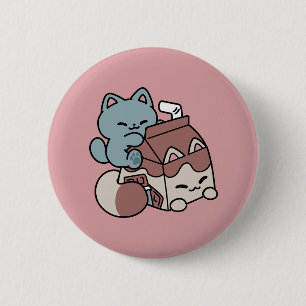Kawaii Chocolate Milk Cat – Cozy Drink & Cuteness 6 Cm Round Badge
