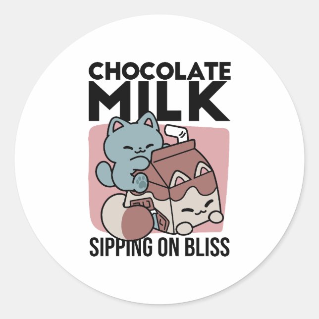 Kawaii Chocolate Milk Cat – Cozy Drink & Cuteness  Classic Round Sticker (Front)