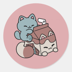 Kawaii Chocolate Milk Cat – Cozy Drink & Cuteness  Classic Round Sticker