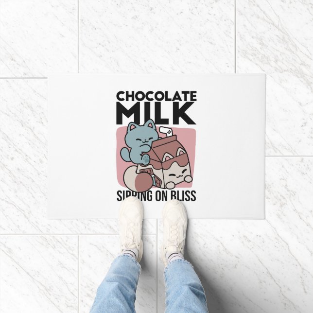 Kawaii Chocolate Milk Cat – Cozy Drink & Cuteness  Doormat (Indoor)