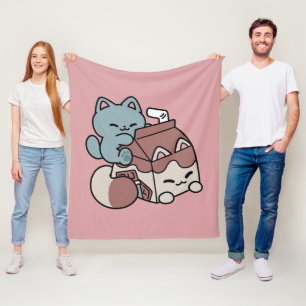 Kawaii Chocolate Milk Cat – Cozy Drink & Cuteness  Fleece Blanket