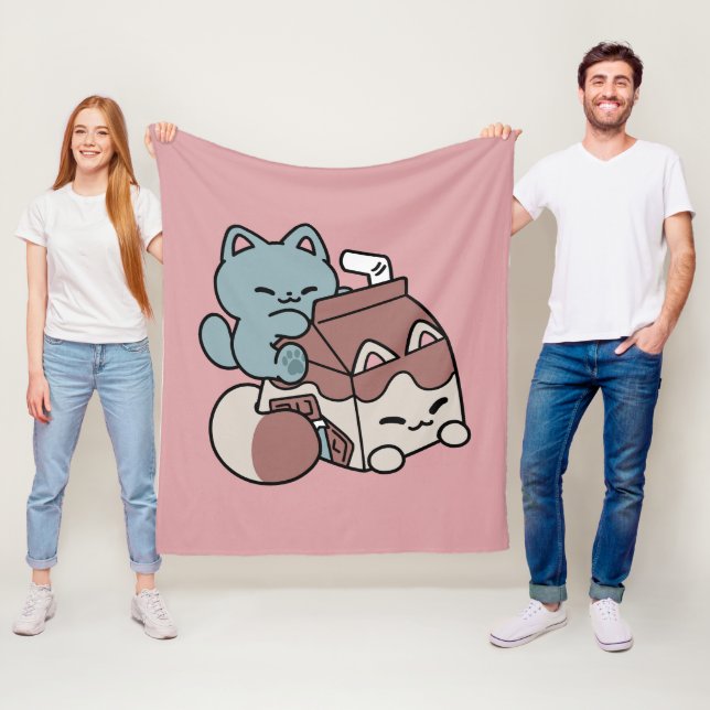 Kawaii Chocolate Milk Cat – Cozy Drink & Cuteness  Fleece Blanket (In Situ)